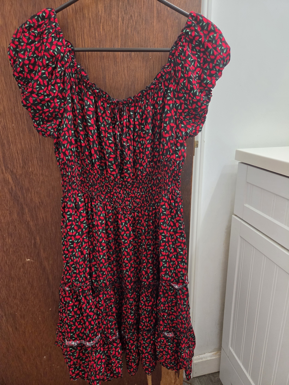 Girls' Red Floral Smocked Dress